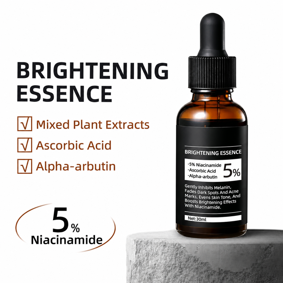 Niacinamide Brightening Essence, Reduces Acne Scars and Dark Spots, Whitening Serum